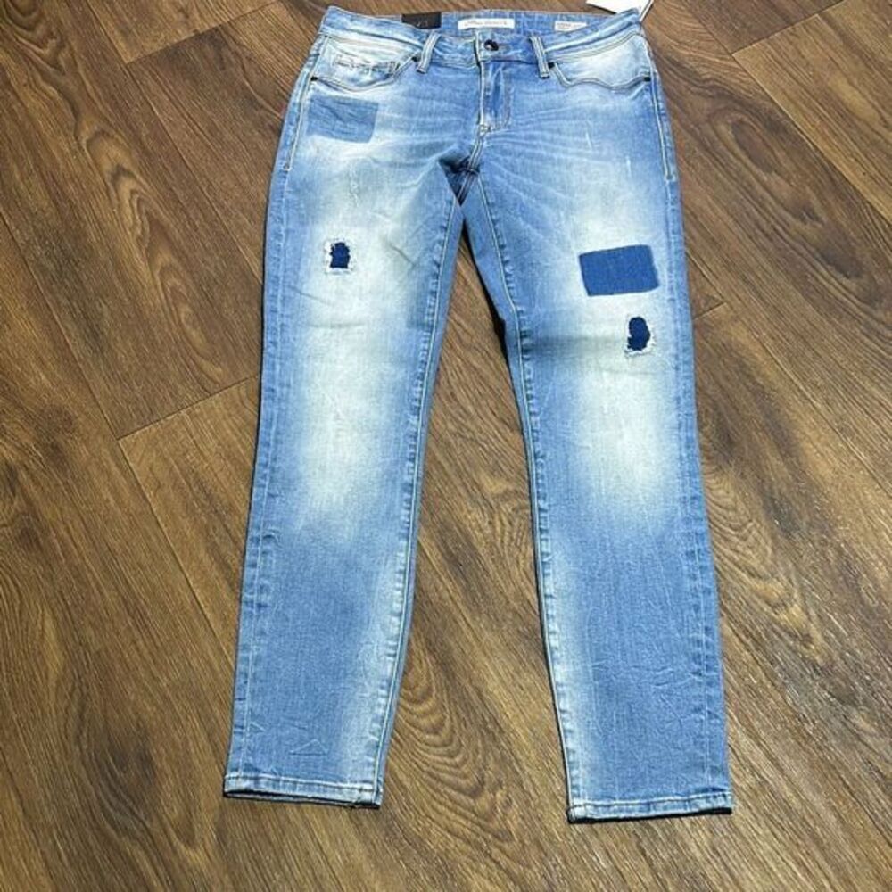 Mavi Adriana mid rise patch work skinny jeans ankle distressed